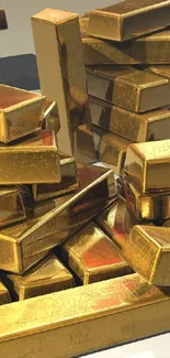 Stack of shiny gold bars showing elegance and wealth.