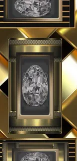 Gold and diamond patterned mobile wallpaper.