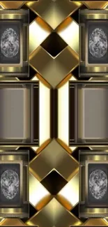Luxurious gold geometric wallpaper with jewel patterns.