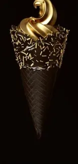 Luxurious gold ice cream cone on dark background wallpaper.