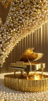 Luxurious gold piano with pearls mobile wallpaper.