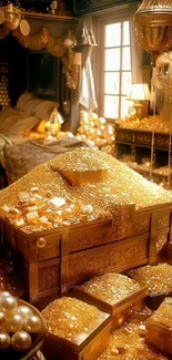 Opulent room filled with glittering gold treasures and luxurious decor.