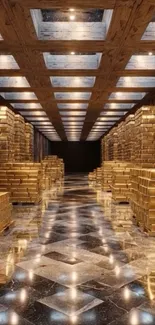 Luxurious gold vault interior wallpaper.