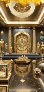 Luxurious golden interior with elegant sculptures and ornate designs.