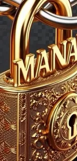 Intricate golden padlock with luxury details on wallpaper.