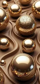Luxurious wallpaper with golden spheres design.
