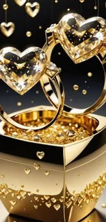 Luxurious golden heart-shaped jewelry with sparkling gems.