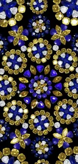 Luxurious jewel pattern with blue and gold gemstones.