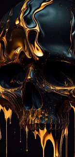 Luxurious gold liquid skull on dark background wallpaper.