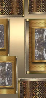 Luxurious metallic geometric wallpaper design with intricate details.