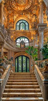 Luxurious staircase with ornate decor and grand design.