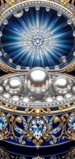 Ornate jewelry box with pearls and intricate detailing.