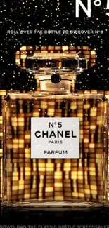 Luxurious Chanel No.5 gold perfume bottle wallpaper for mobile.