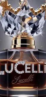 Luxurious perfume bottle with crown-shaped cap.