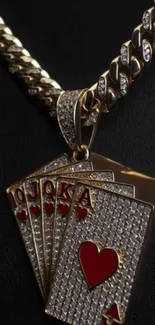 Luxurious chain pendant featuring poker cards with diamonds and hearts.
