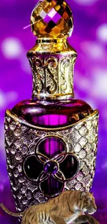 Luxurious purple wallpaper with ornate perfume bottle and tiger.