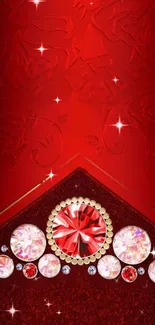 Luxurious red wallpaper with jeweled accents and sparkles.