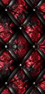 Red and black leather diamond pattern wallpaper.