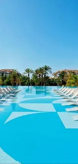 Luxurious resort pool with white loungers and clear blue water under a sunny sky.