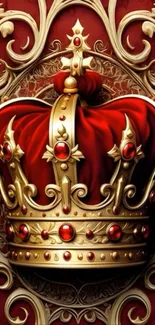 Luxurious royal crown with red and gold details.