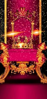 Luxurious gold throne against rich red background.