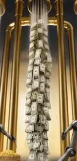 Golden tubes with money stream wallpaper.