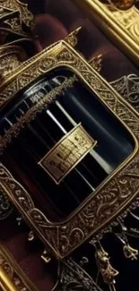 Elegant antique perfume bottle with ornate gold details.