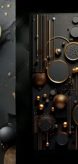 Luxurious black and gold geometric mobile wallpaper design.