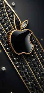 Luxurious black and gold Apple-themed wallpaper with elegant design.