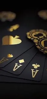 Black and gold playing cards with luxury design on a dark background.