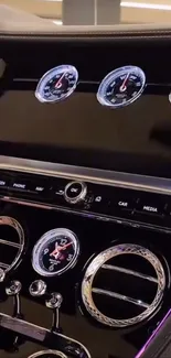 Luxury car dashboard with gauges and sleek design.