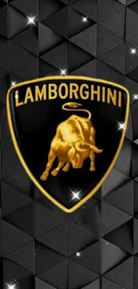 Golden Lamborghini emblem with bull on black background.