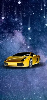 Luxury yellow car on galaxy starry background mobile wallpaper.