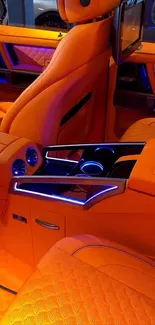 Elegant luxury car interior with orange leather.