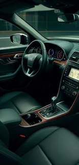 Luxury car interior with leather seats and sleek dashboard design.