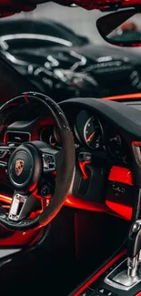 Sleek car interior with red accents.