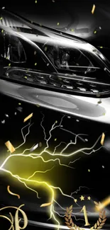 Luxury car wallpaper with gold lightning effects.