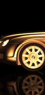 Luxury car wallpaper with black and gold highlights.