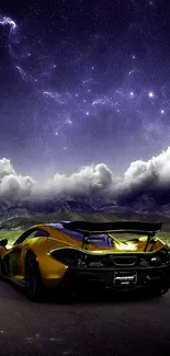 Luxury sports car under a starry night sky.