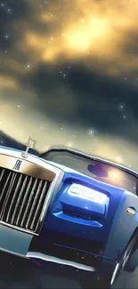 Luxury blue car with a night sky backdrop wallpaper.