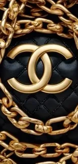 Luxury wallpaper featuring gold chains and emblem.