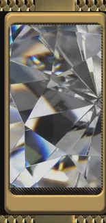 Luxury crystal design with a golden frame on a mobile wallpaper.