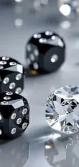 Elegant dice on a reflective surface, showcasing luxury and style.