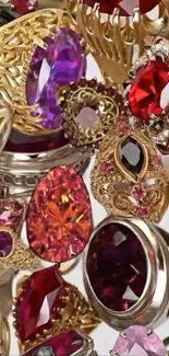 Mobile wallpaper with vibrant gemstones and luxury jewelry design.
