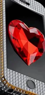 Diamond-studded phone with red gemstone heart.