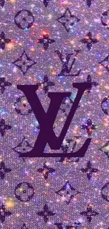 Luxury glitter wallpaper with purple monogram design.