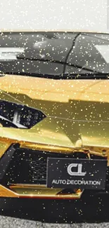 Gold sports car wallpaper with sparkles.