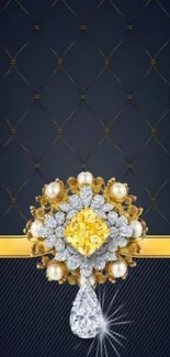 Luxury wallpaper featuring gold and diamond jewel design with opulent style.