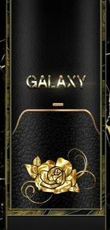 Black and gold wallpaper with Galaxy logo and golden rose.