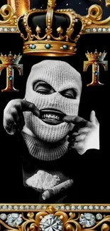 Luxury masked portrait with crowns and opulent design.